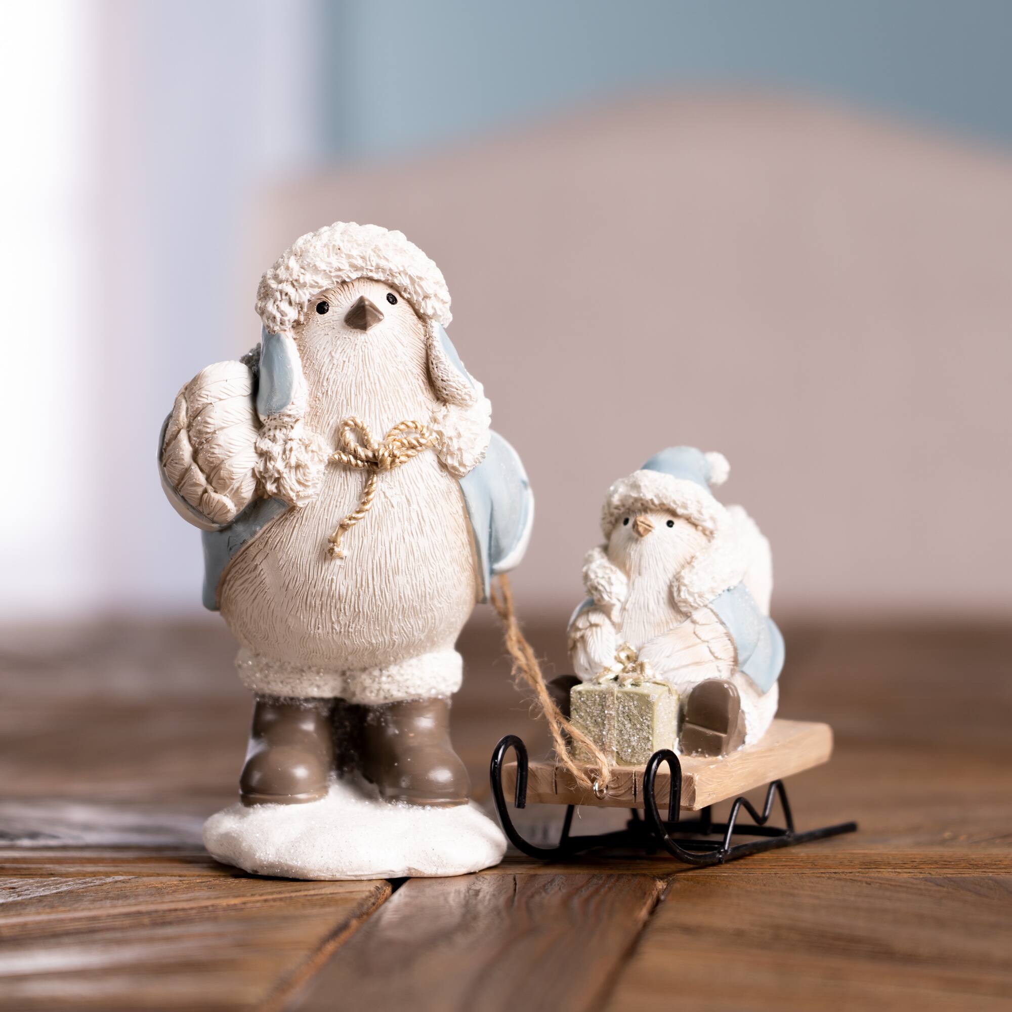 Winter Bird with Sled Figurine Set